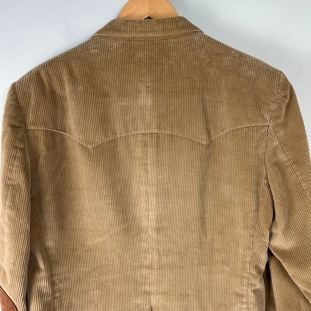 Vtg Tan Corduroy Western Blazer Suede Elbow Patches Tan Camel Sport Coat 44R